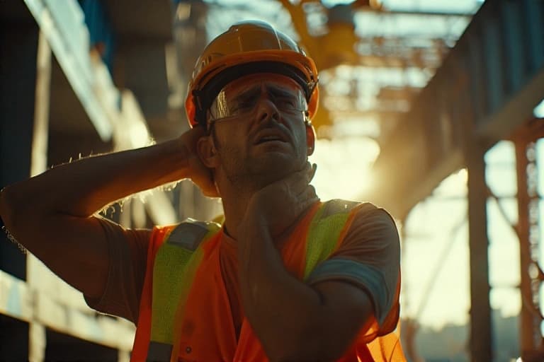 Operador de guindaste com postura correta usando equipamentos ergonômicos
