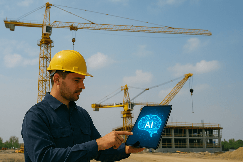 Imagem ilustrativa de um guindaste operado com assistência de inteligência artificial