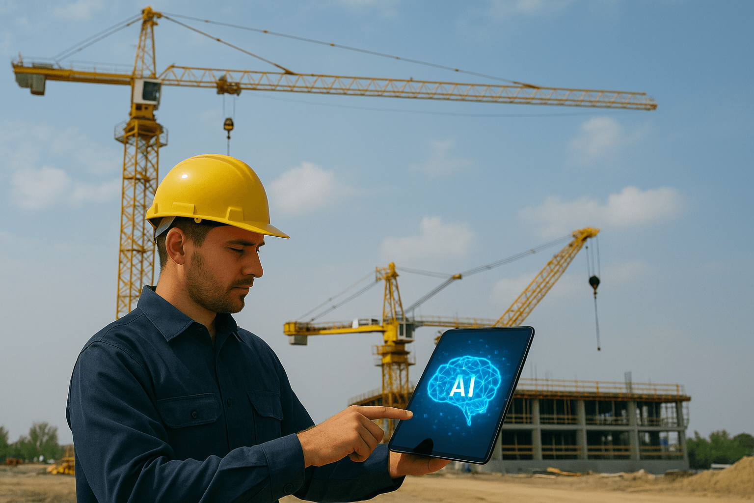 Imagem ilustrativa de um guindaste operado com assistência de inteligência artificial